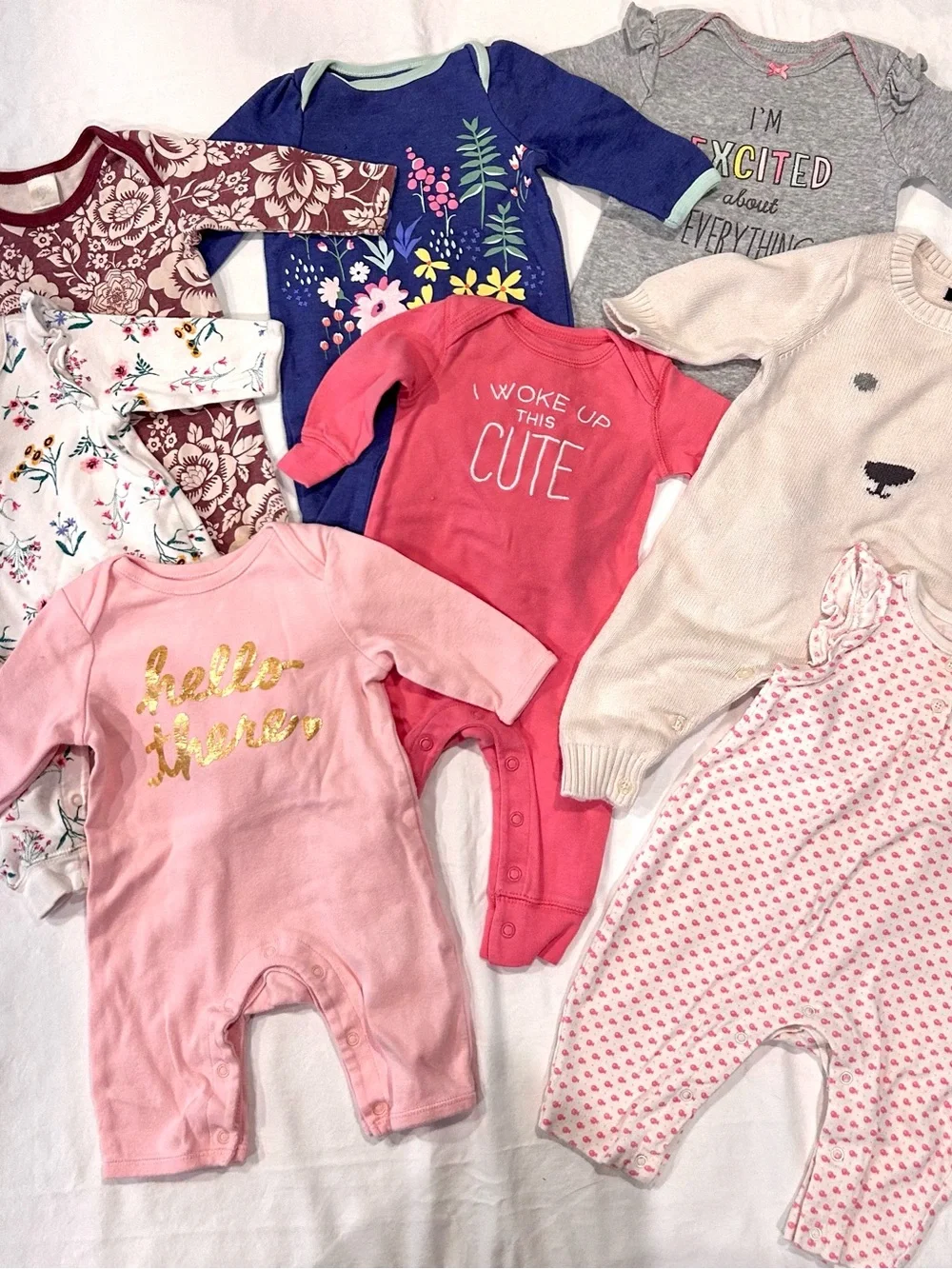 8 Piece Baby Girl Long Sleeve One Piece Bodysuit Bundle - 0-3 Mo Great Condition